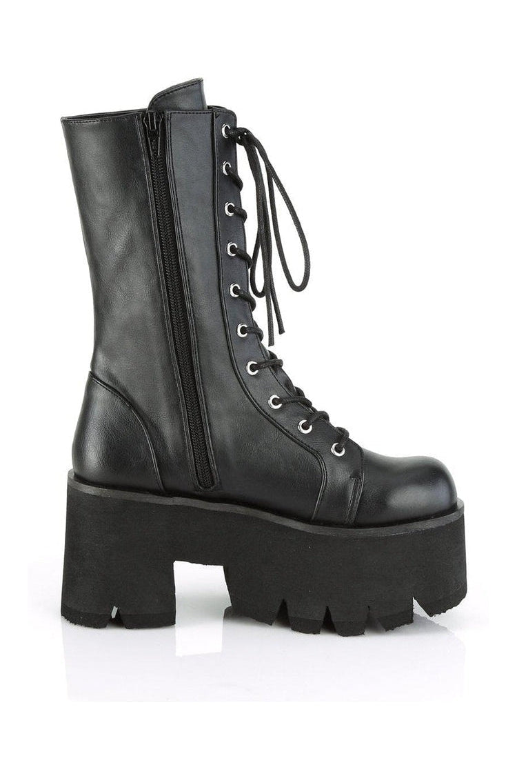 ASHES-105 Knee Boot | Black Faux Leather-Knee Boots-Demonia-SEXYSHOES.COM
