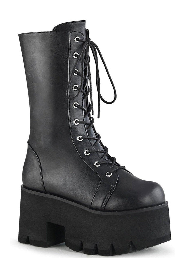 ASHES-105 Knee Boot | Black Faux Leather-Knee Boots-Demonia-SEXYSHOES.COM