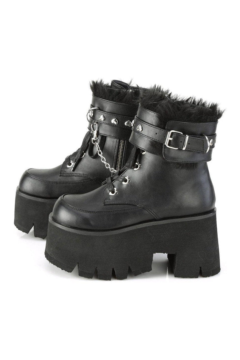 Demonia ASHES-57 Ankle Boot in Black Faux Leather