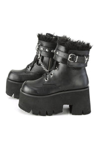Demonia ASHES-57 Ankle Boot in Black Faux Leather