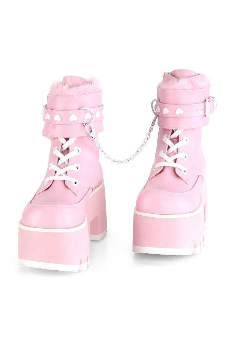 ASHES-57 Ankle Boot | Pink Faux Leather-Ankle Boots-Demonia-SEXYSHOES.COM
