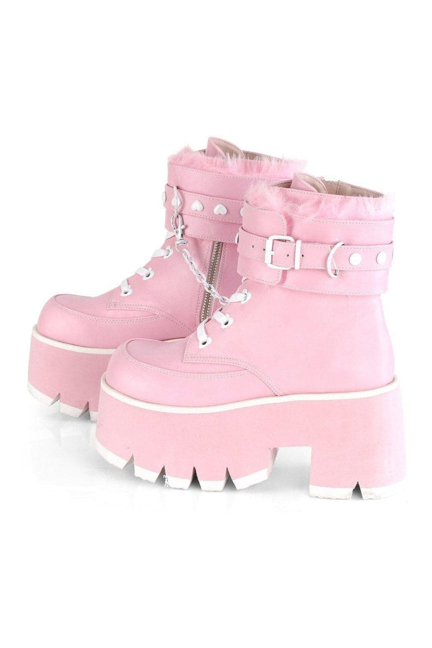 ASHES-57 Ankle Boot | Pink Faux Leather-Ankle Boots-Demonia-SEXYSHOES.COM