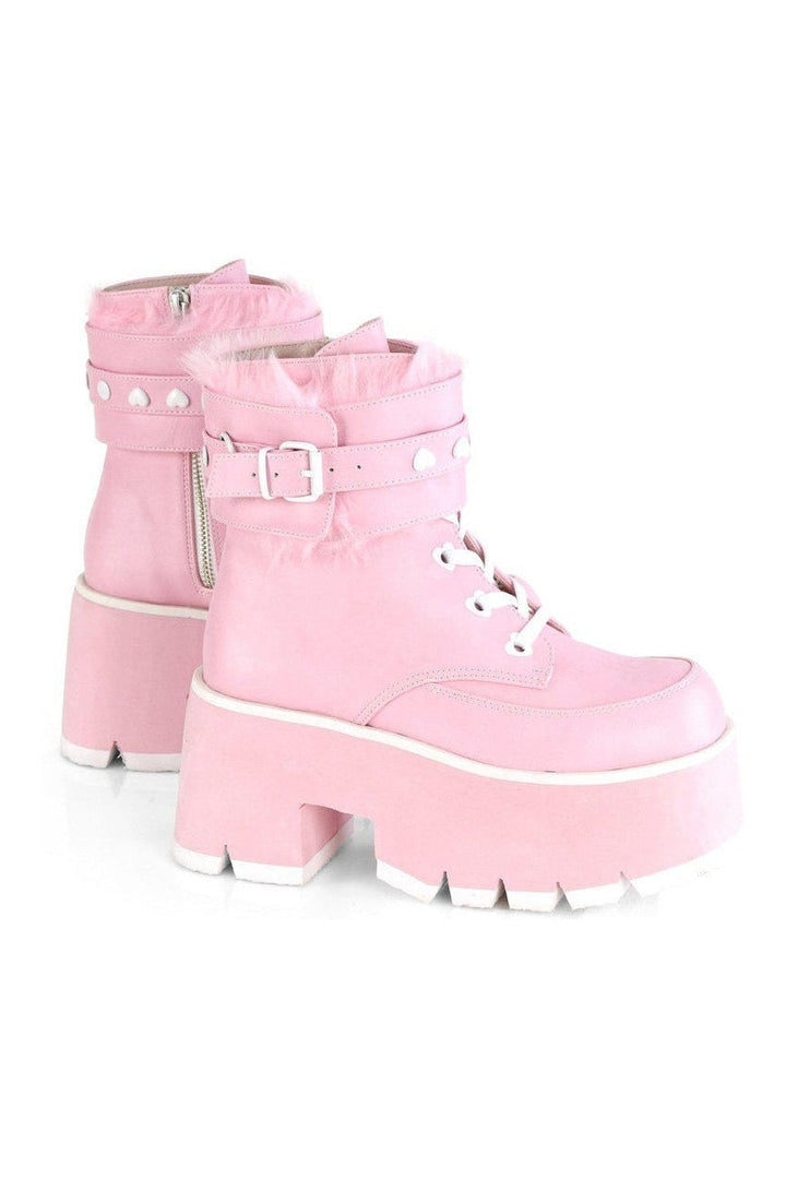 ASHES-57 Ankle Boot | Pink Faux Leather-Ankle Boots-Demonia-SEXYSHOES.COM