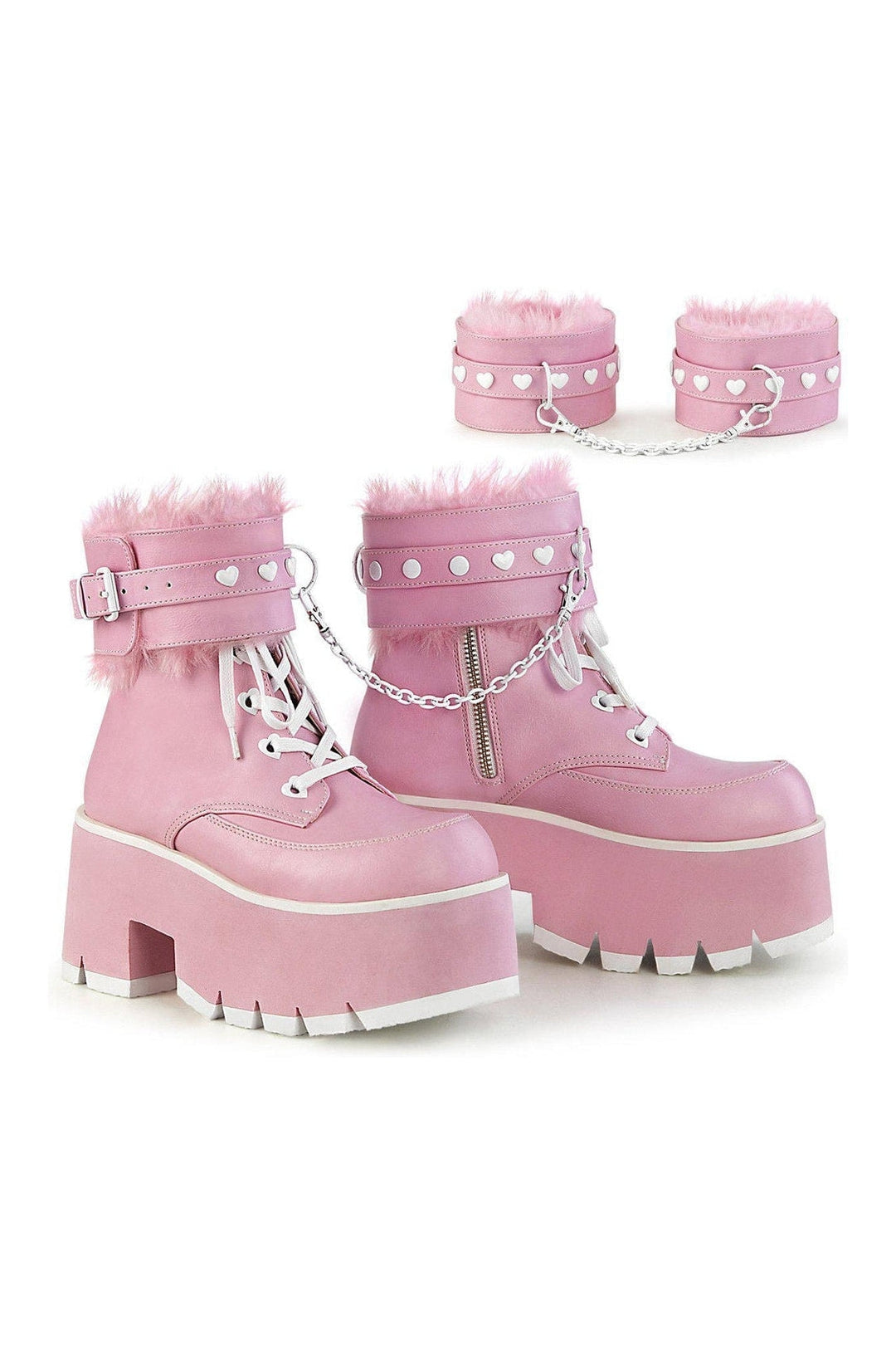 Demonia ASHES-57 Ankle Boot in Pink Faux Leather from SexyShoes.com