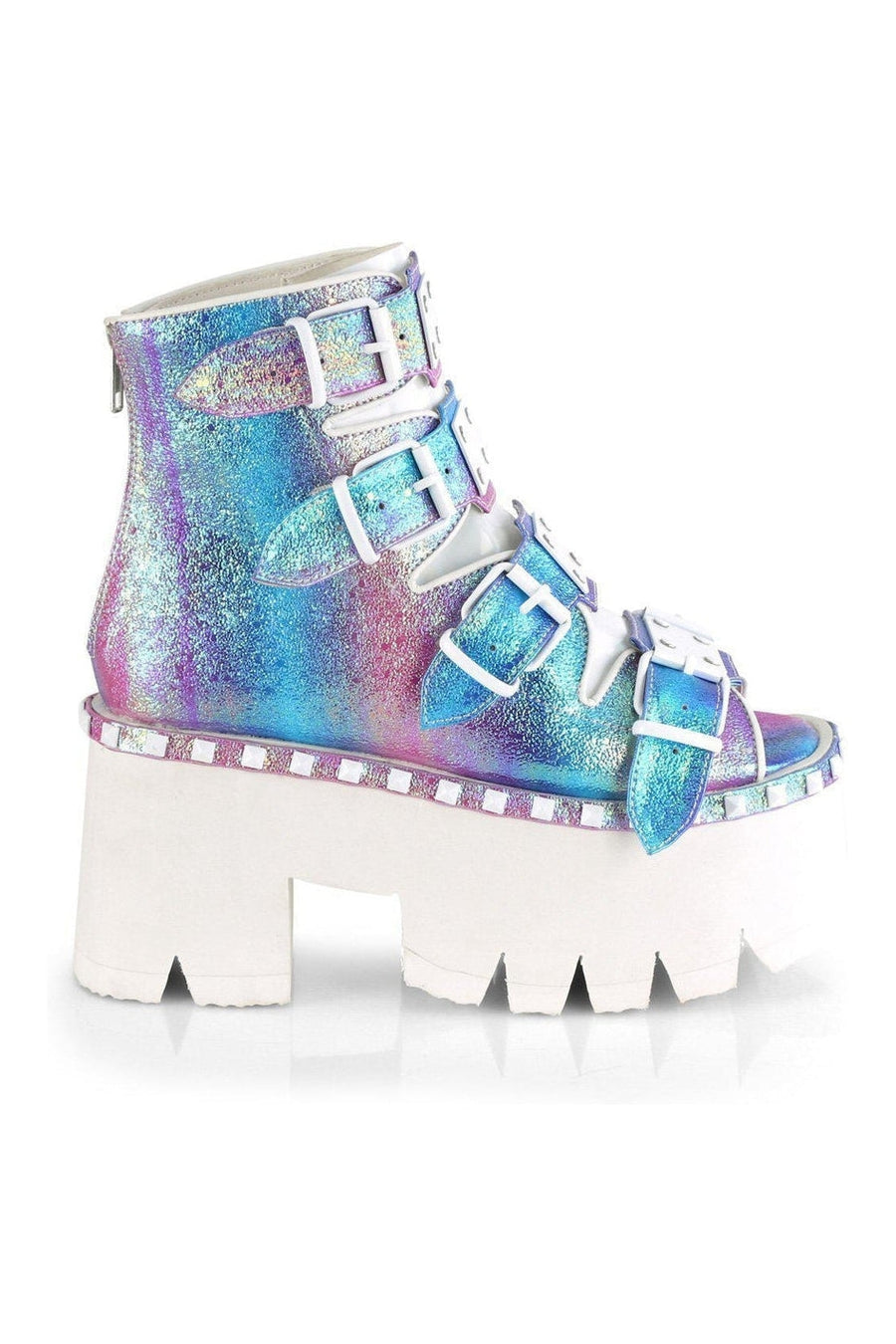 Demonia ASHES-70 Ankle Boot in Purple Faux Leather