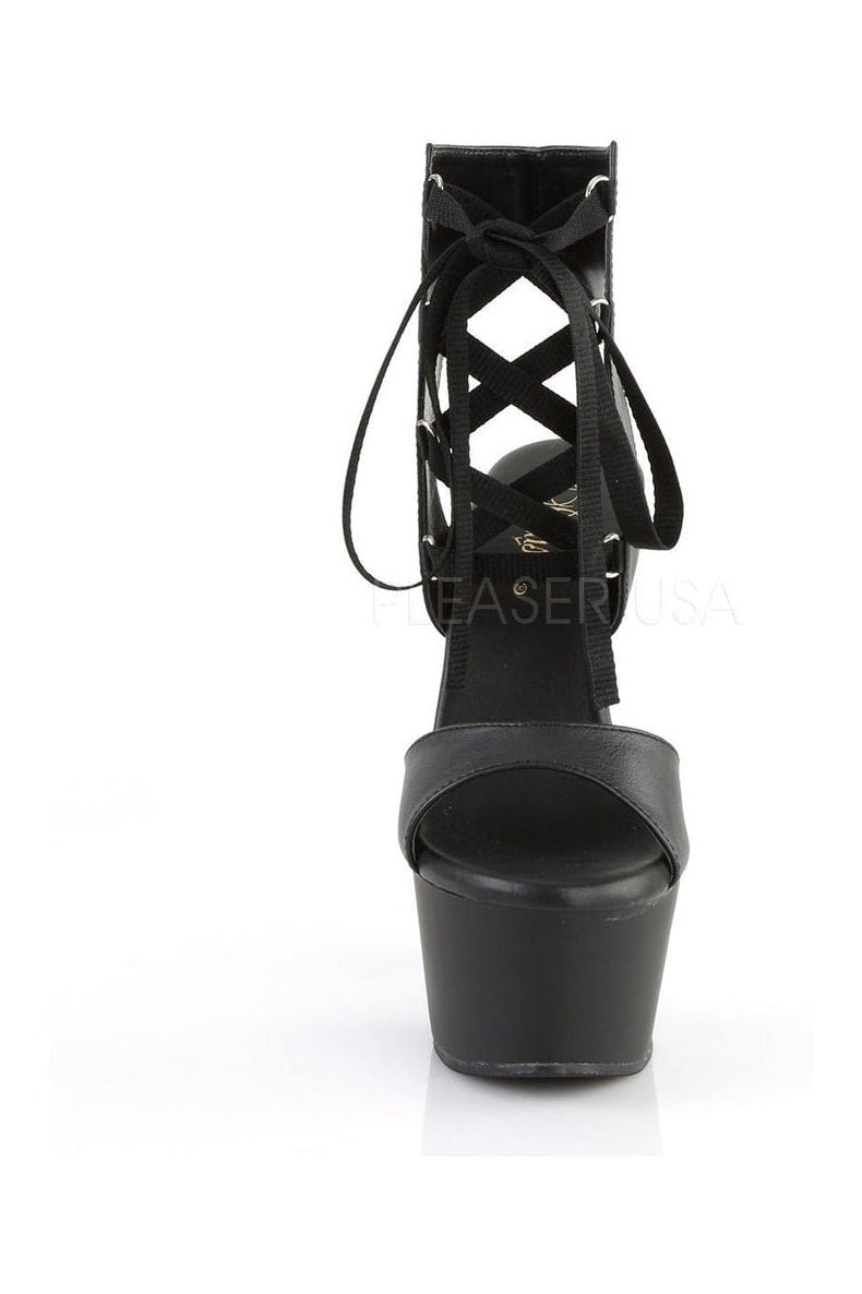 Pleaser ASPIRE-600-14 Platform Sandal in Black Faux Leather