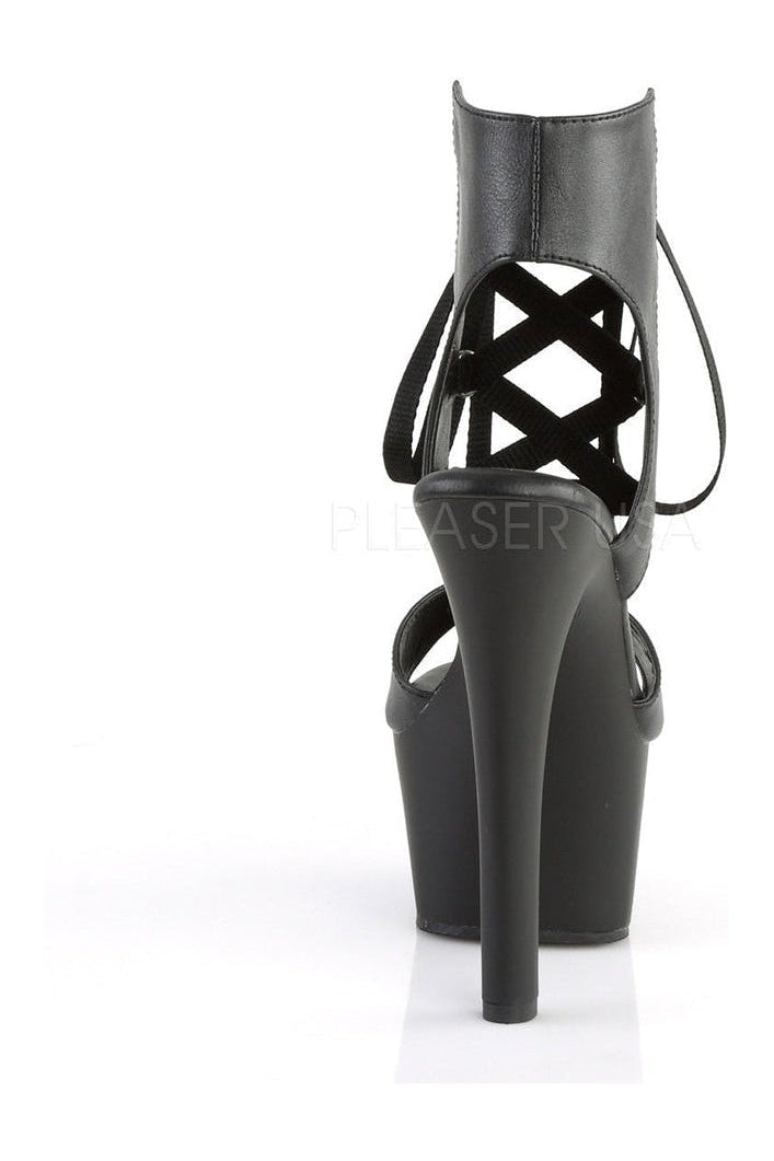 Pleaser ASPIRE-600-14 Platform Sandal in Black Faux Leather