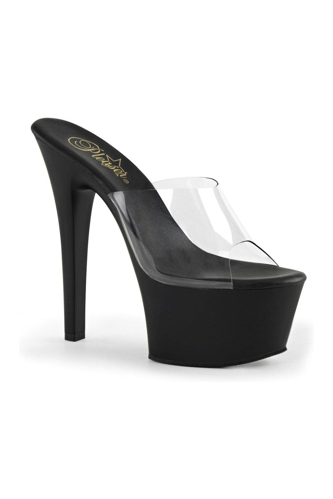 Pleaser ASPIRE-601 Platform Slide in Black Vinyl from SexyShoes.com