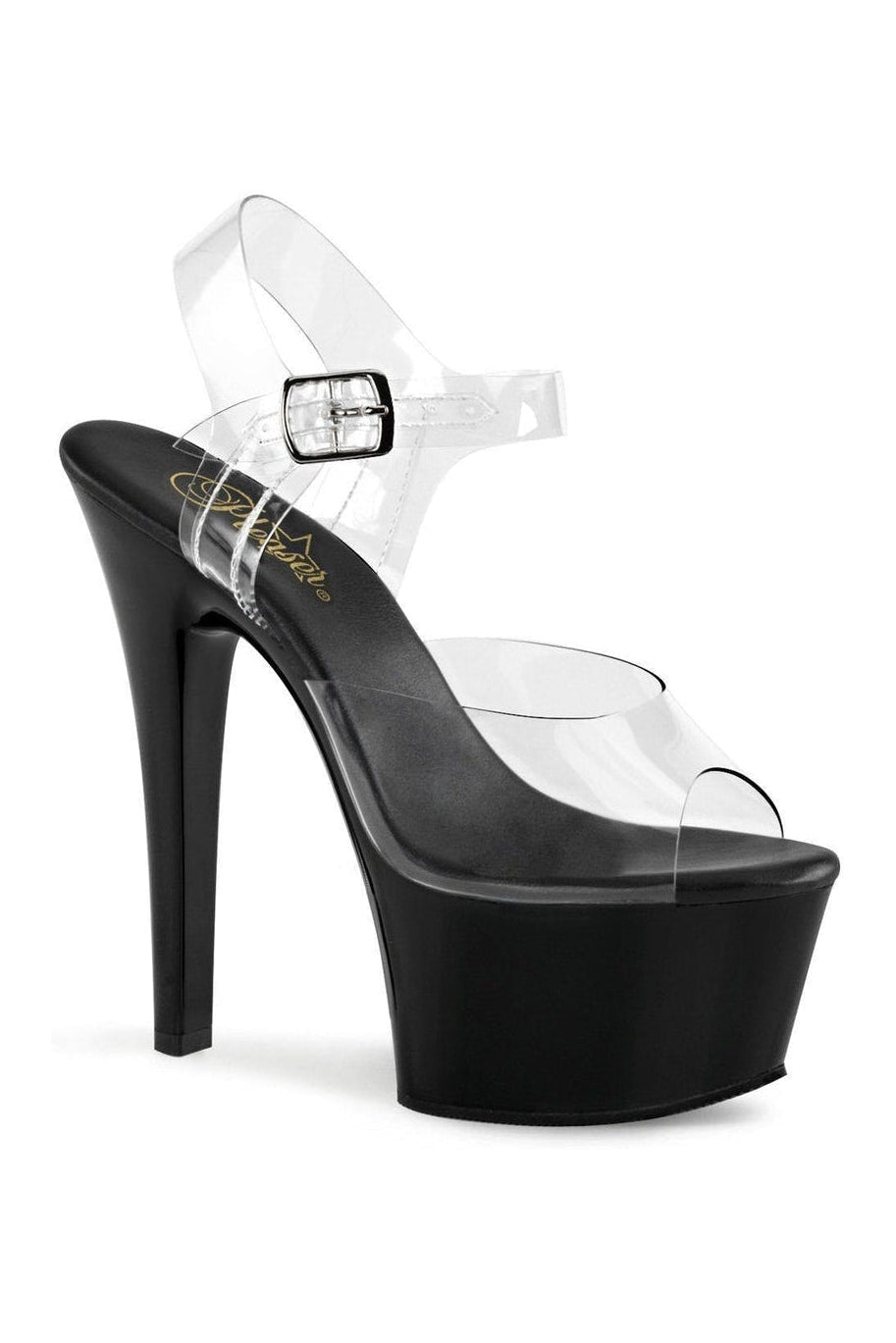 Pleaser ASPIRE-608 Platform Sandal in Black Vinyl from SexyShoes.com