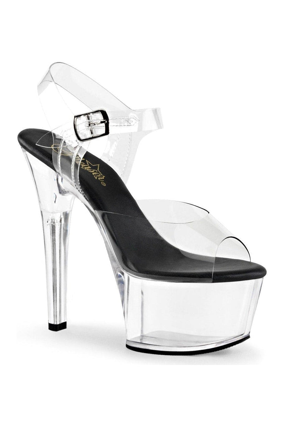 Pleaser ASPIRE-608 Platform Sandal in Black Vinyl from SexyShoes.com