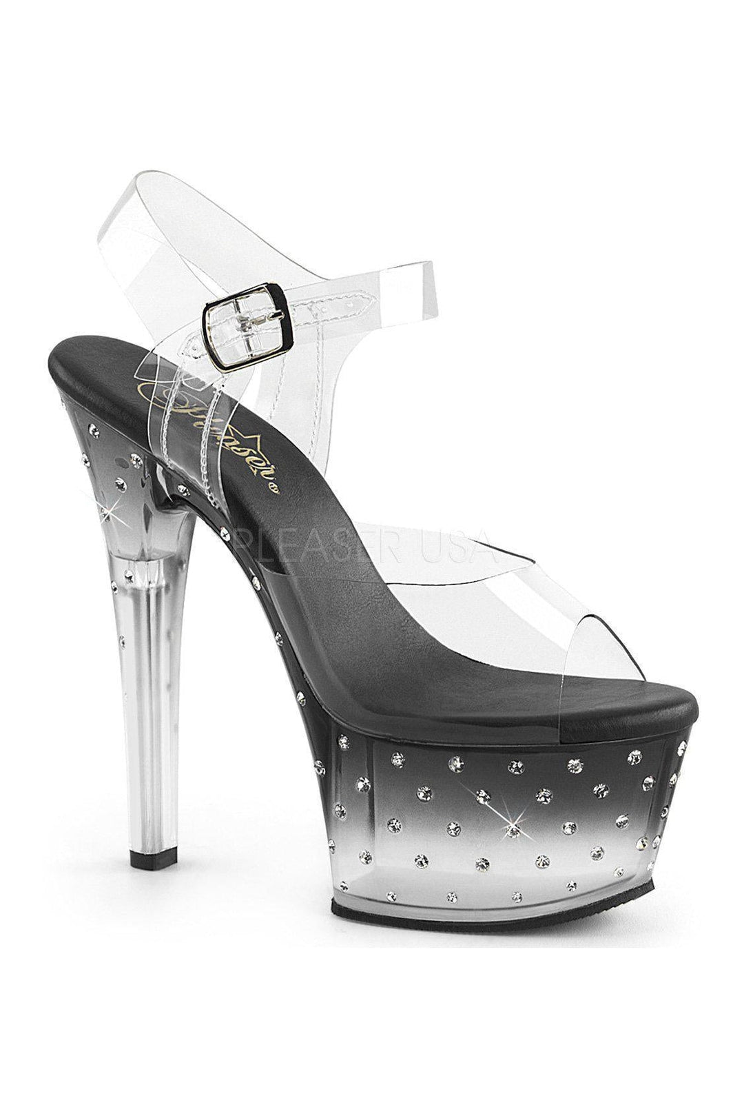 Pleaser ASPIRE-608STD Platform Sandals in Black Vinyl from SexyShoes.com