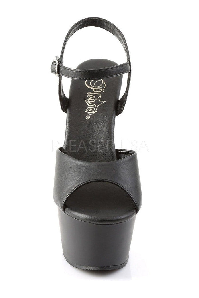 Pleaser ASPIRE-609 Platform Sandal in Black Faux Leather
