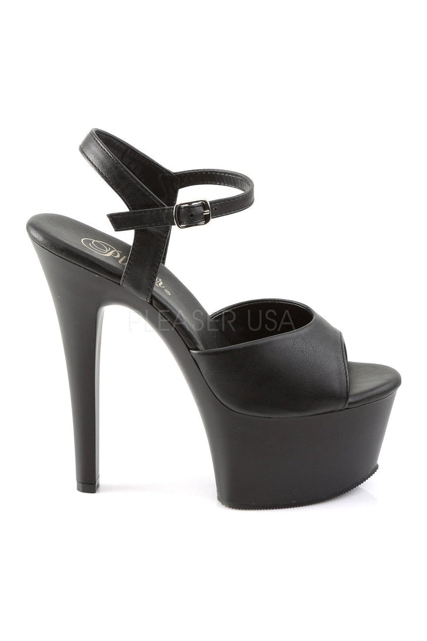 Pleaser ASPIRE-609 Platform Sandal in Black Faux Leather