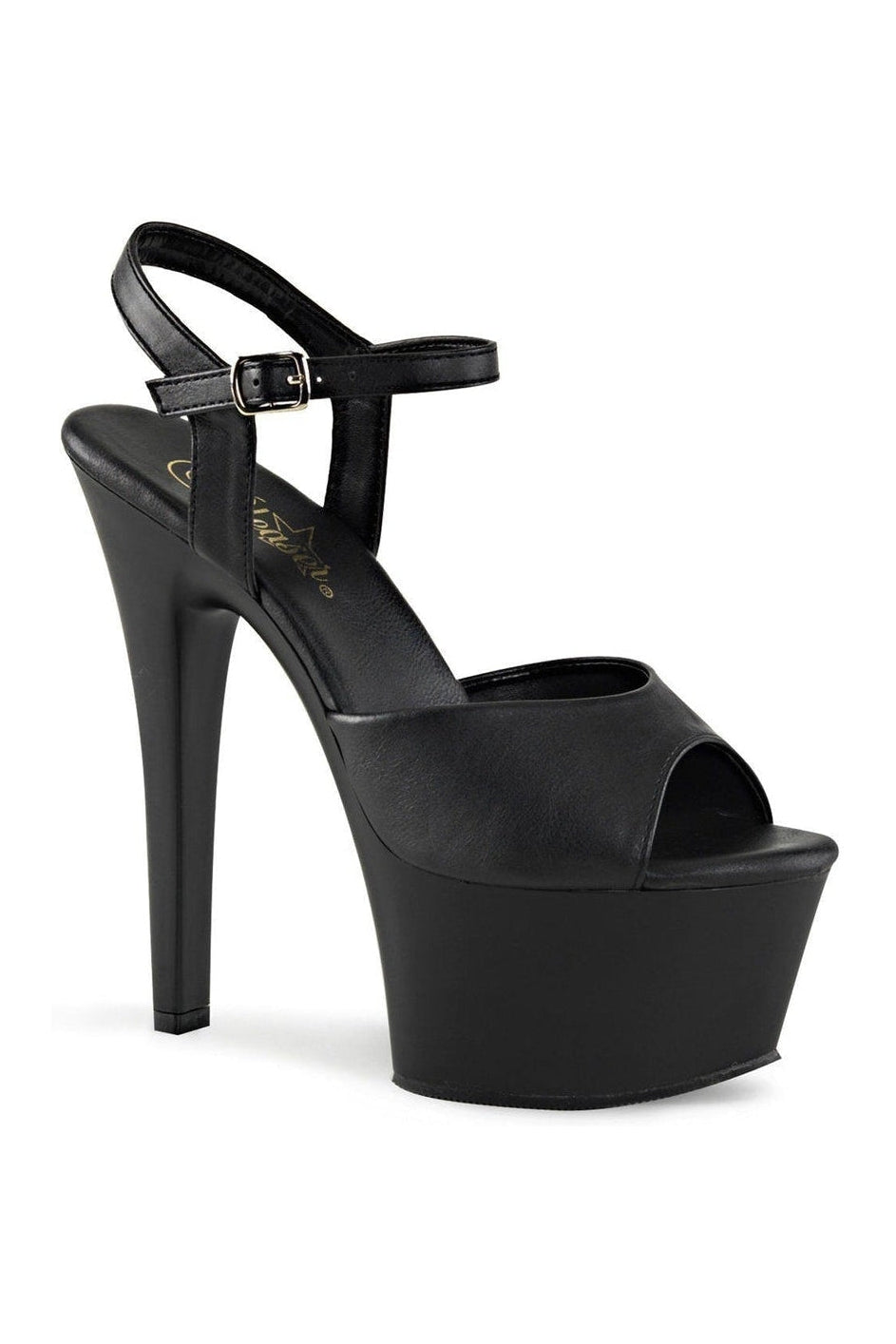 Pleaser ASPIRE-609 Platform Sandal in Black Faux Leather from SexyShoes.com