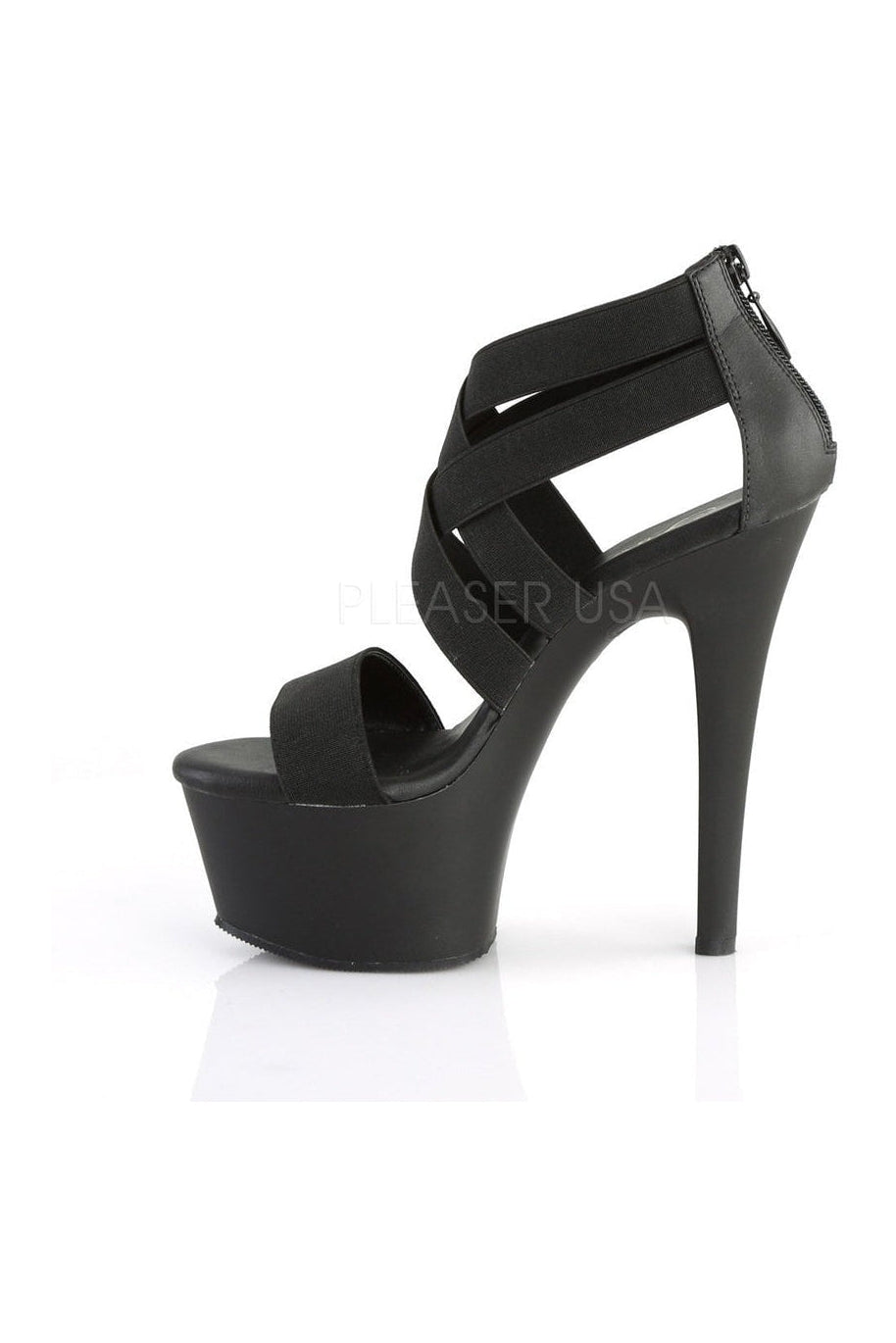Pleaser ASPIRE-669 Platform Sandal in Black Faux Leather