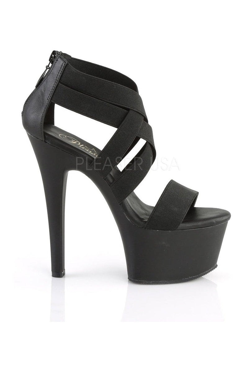 Pleaser ASPIRE-669 Platform Sandal in Black Faux Leather