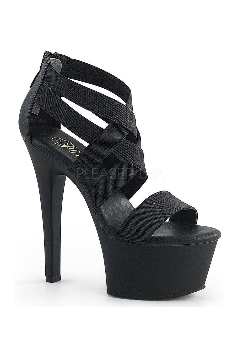 Pleaser ASPIRE-669 Platform Sandal in Black Faux Leather from SexyShoes.com