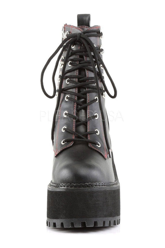 ASSAULT-100 Demonia Ankle Boot | Black Faux Leather-Demonia-Ankle Boots-SEXYSHOES.COM