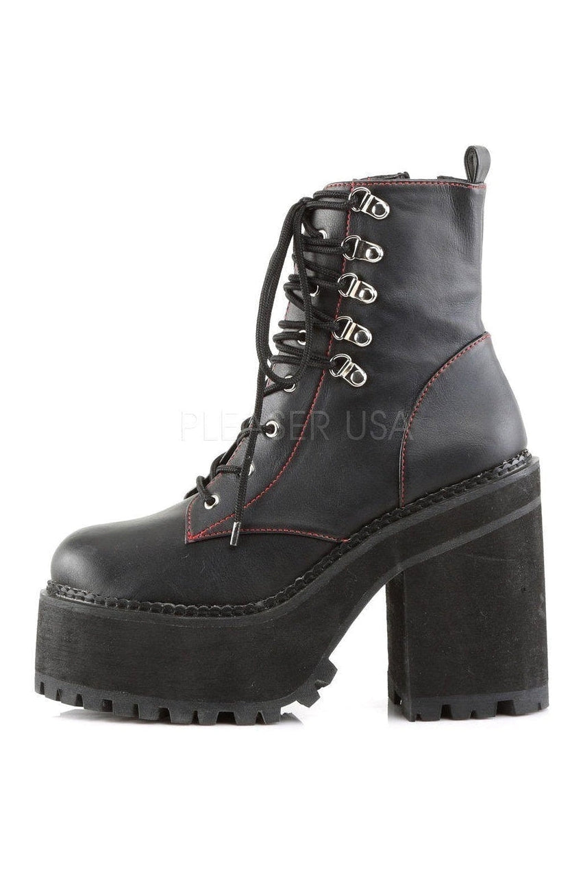 ASSAULT-100 Demonia Ankle Boot | Black Faux Leather-Demonia-Ankle Boots-SEXYSHOES.COM