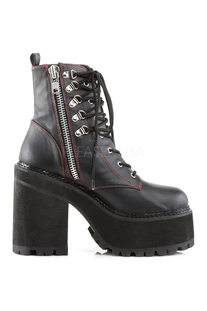 ASSAULT-100 Demonia Ankle Boot | Black Faux Leather-Demonia-Ankle Boots-SEXYSHOES.COM