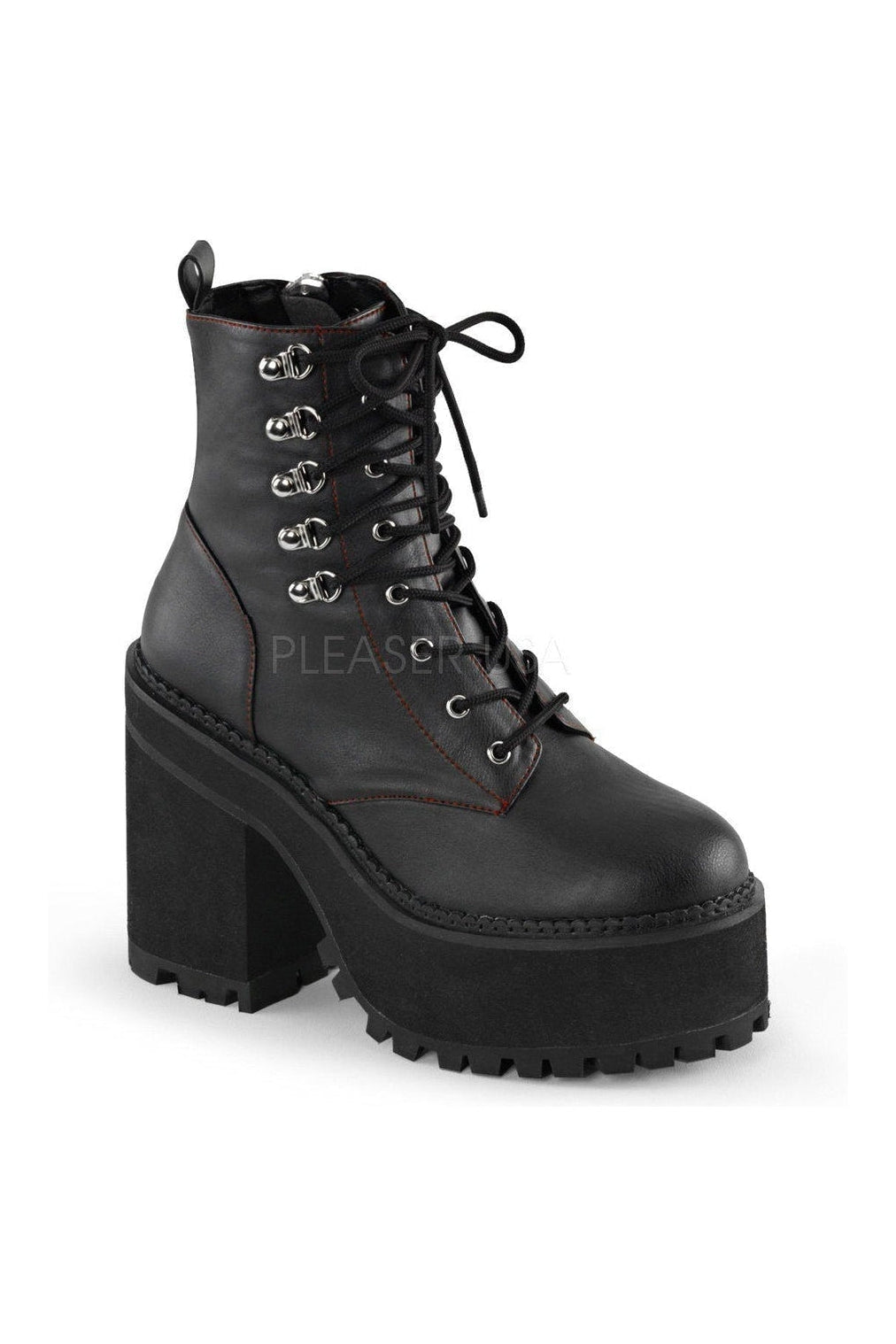ASSAULT-100 Demonia Ankle Boot | Black Faux Leather-Demonia-Black-Ankle Boots-SEXYSHOES.COM