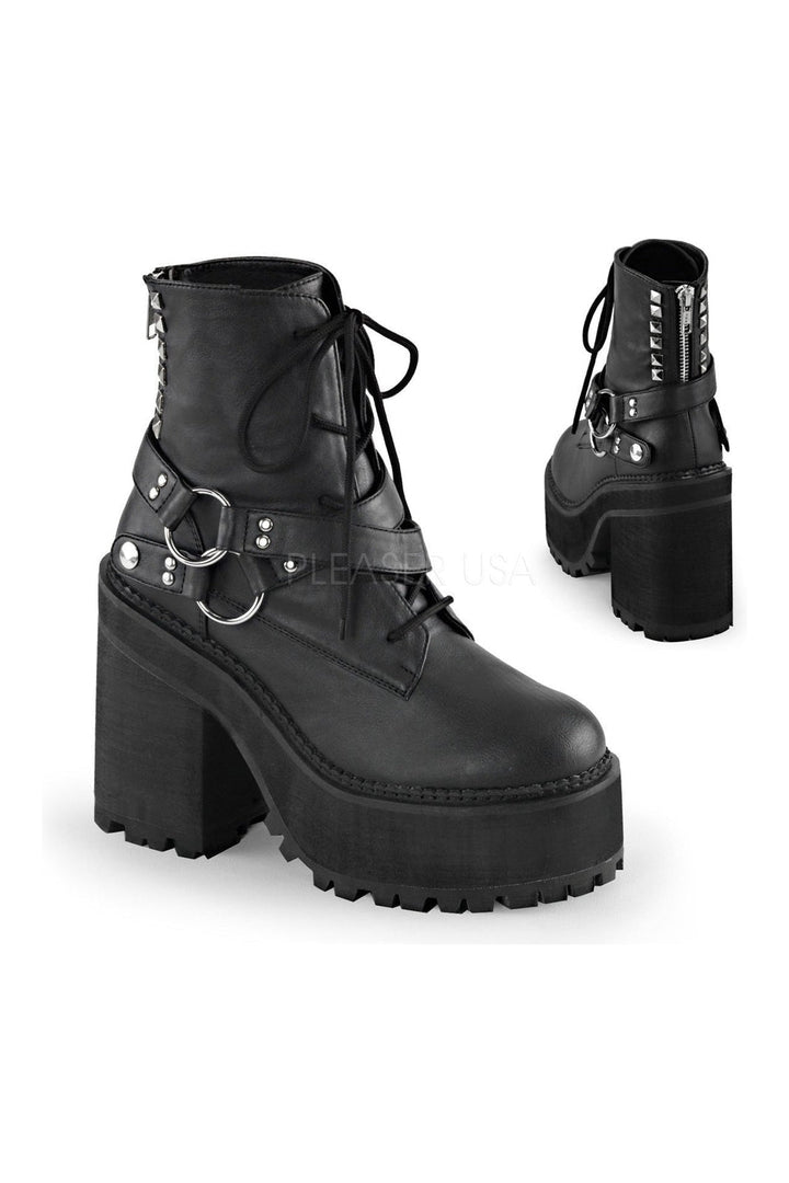 ASSAULT-101 Demonia Ankle Boot | Black Faux Leather-Demonia-Black-Ankle Boots-SEXYSHOES.COM