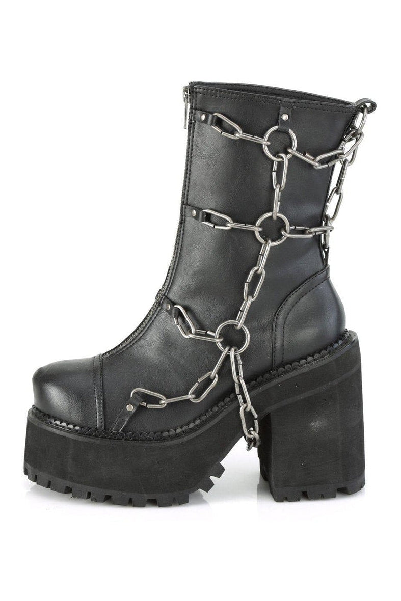 Demonia ASSAULT-66 Ankle Boot in Black Faux Leather
