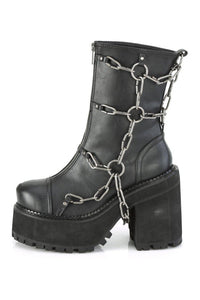 Demonia ASSAULT-66 Ankle Boot in Black Faux Leather