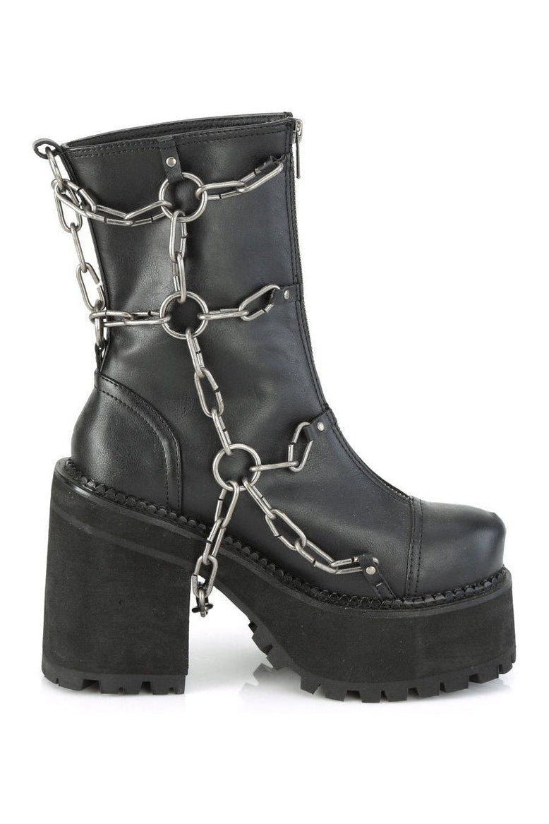 Demonia ASSAULT-66 Ankle Boot in Black Faux Leather