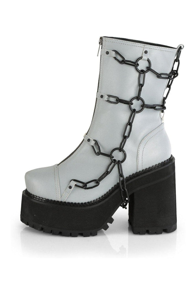 Demonia ASSAULT-66 Ankle Boot in Grey Faux Leather