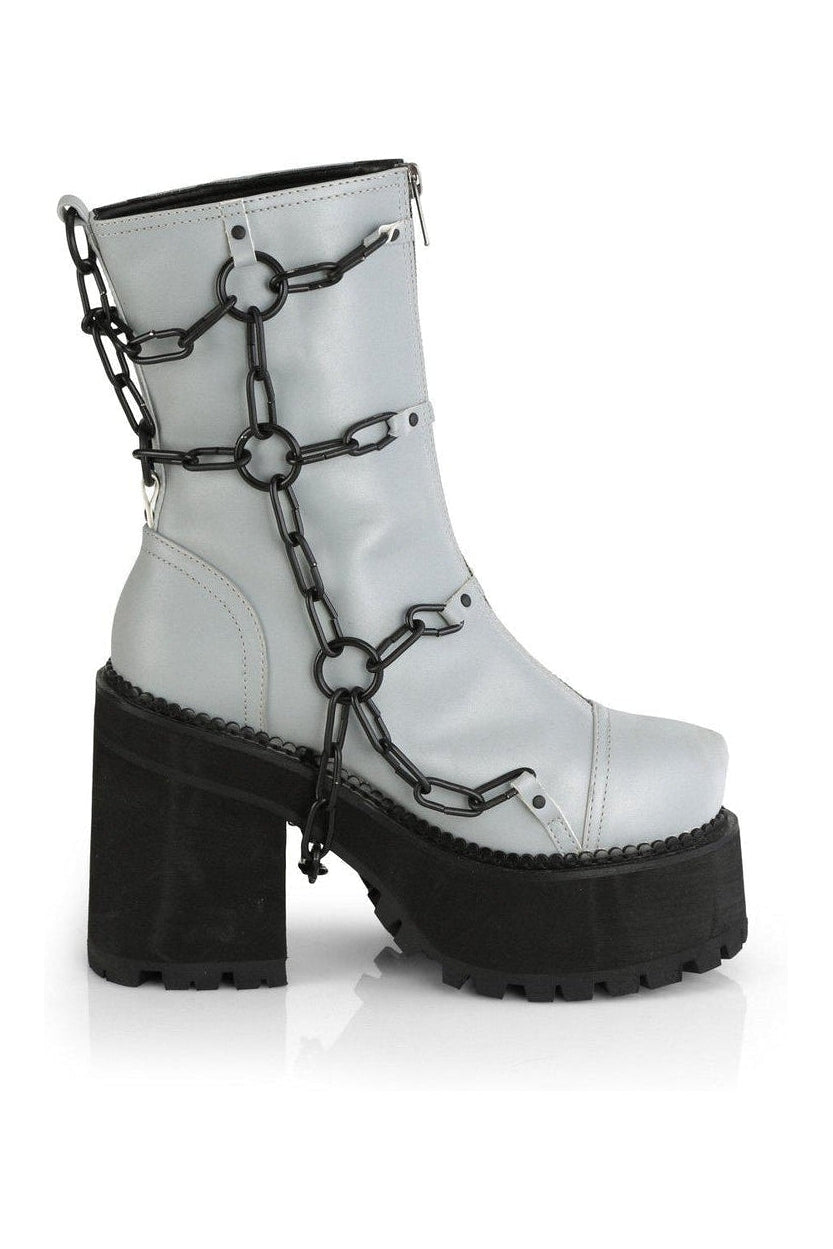 Demonia ASSAULT-66 Ankle Boot in Grey Faux Leather