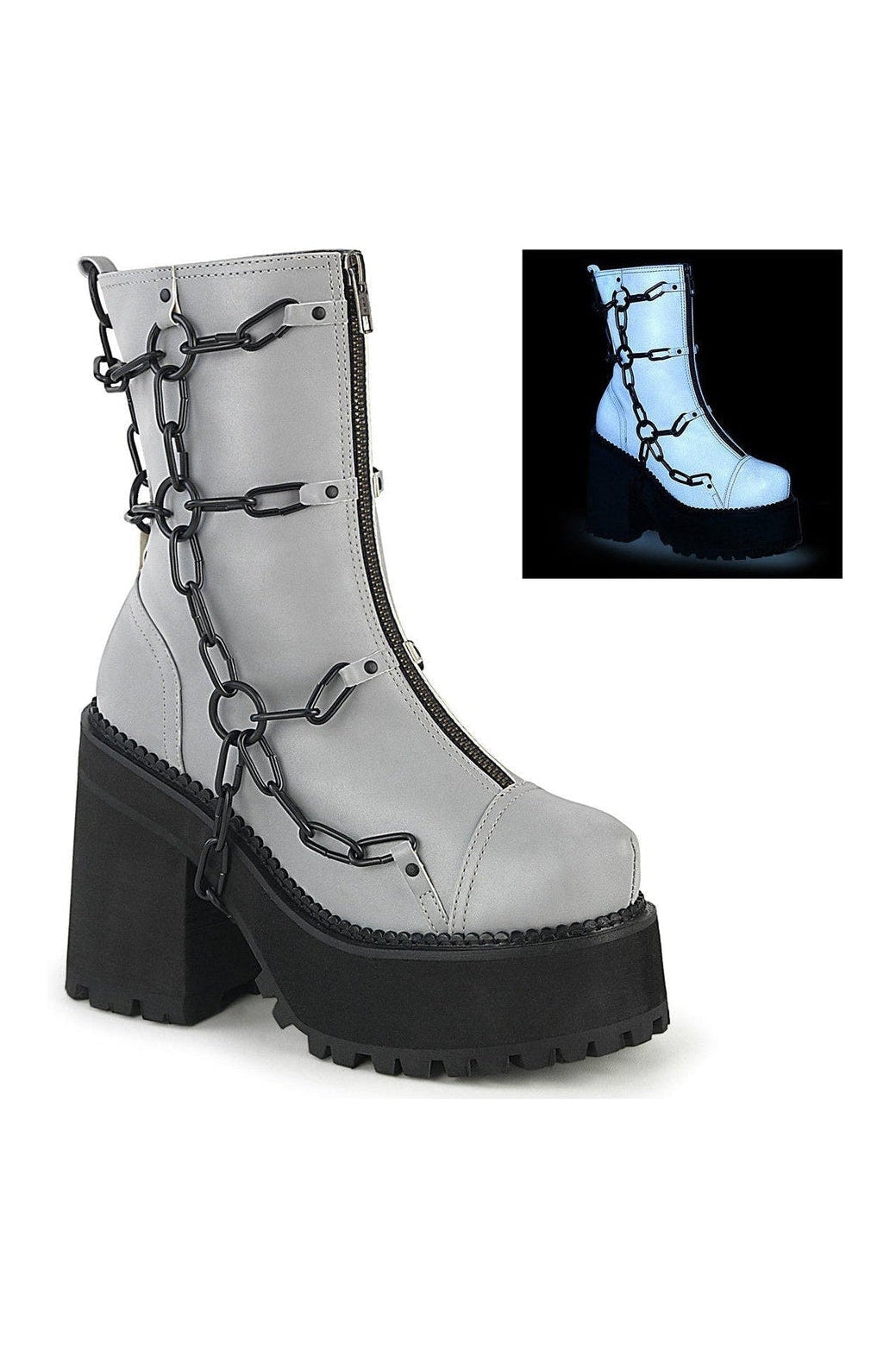 Demonia ASSAULT-66 Ankle Boot in Grey Faux Leather from SexyShoes.com