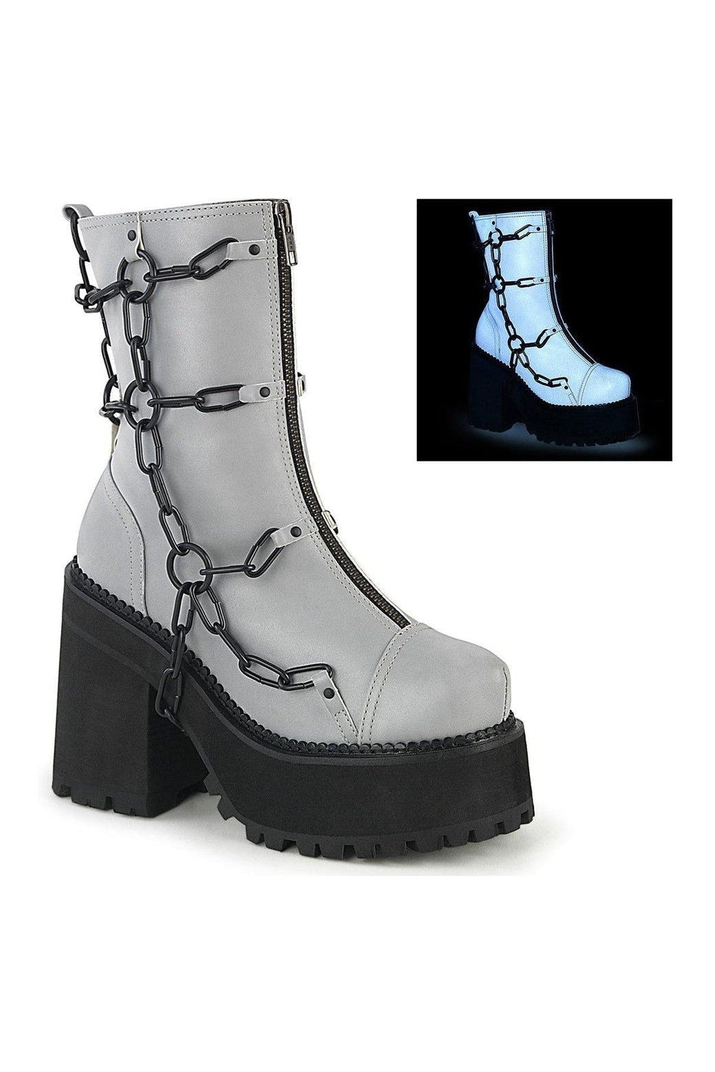 ASSAULT-66 Ankle Boot | Grey Faux Leather-Ankle Boots-Demonia-SEXYSHOES.COM