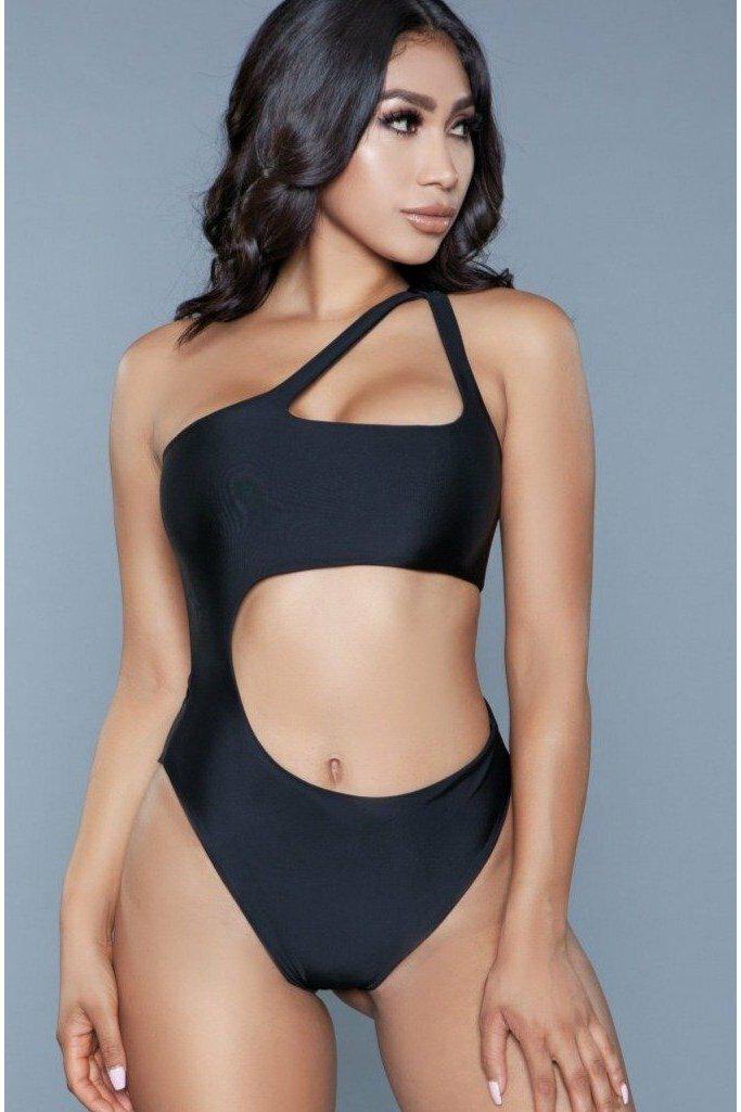Asymmetrical One Shoulder Swimsuit-One Piece Swim-BeWicked-Black-XS-SEXYSHOES.COM