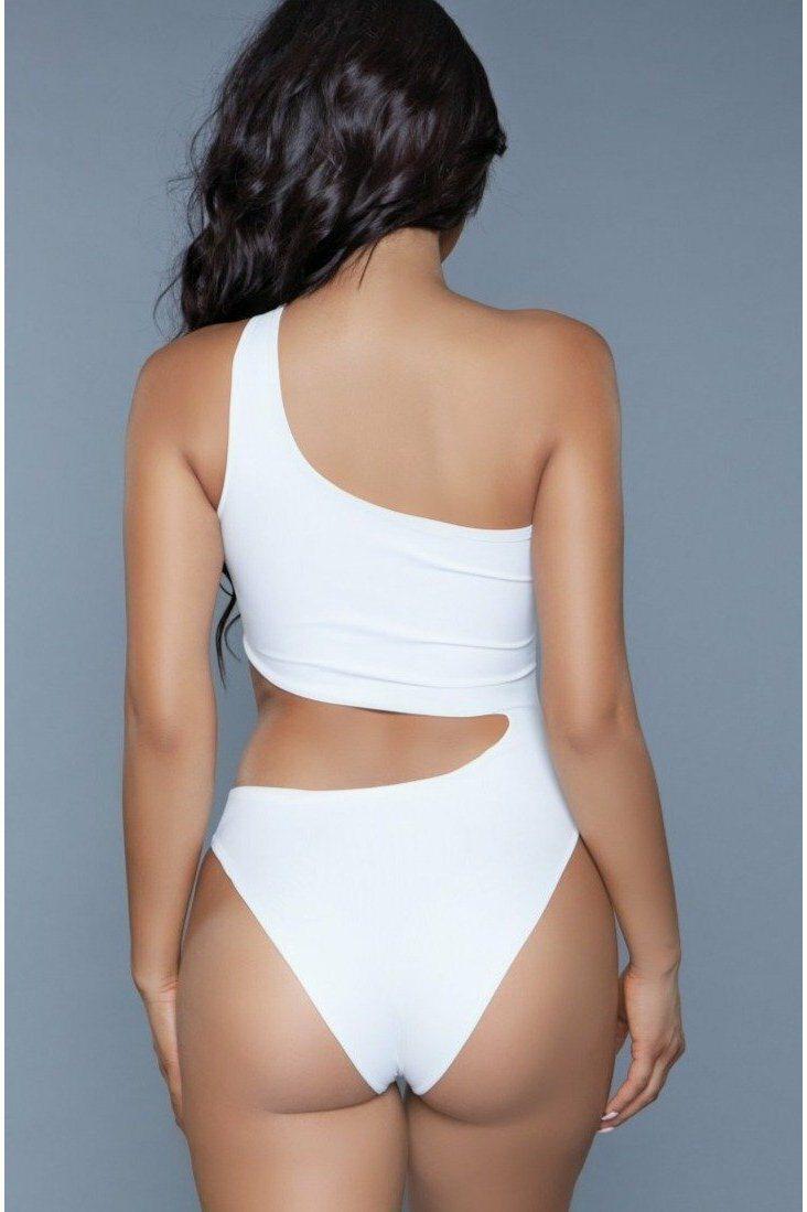 BeWicked Asymmetrical One Shoulder Swimsuit in White 
