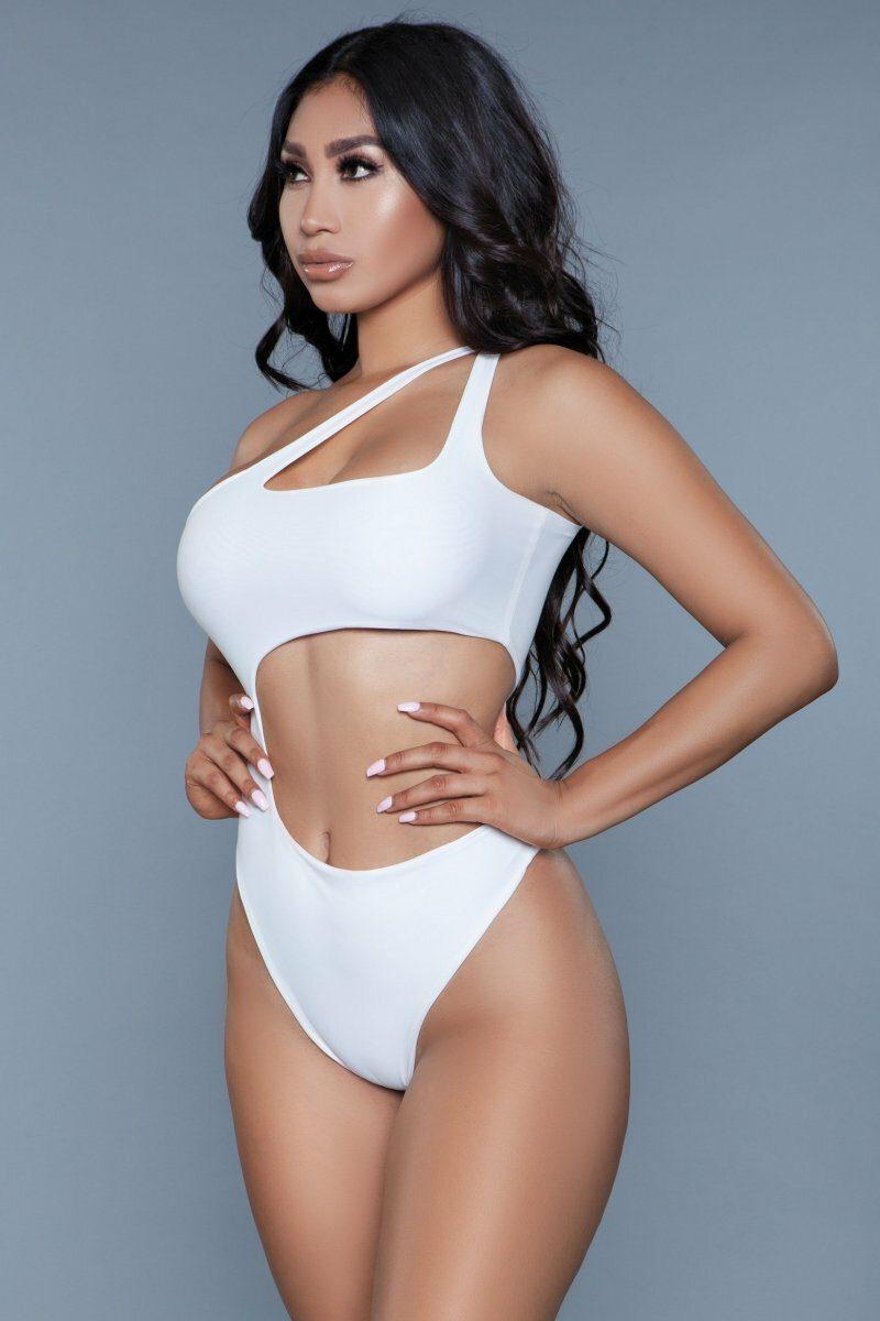 BeWicked Asymmetrical One Shoulder Swimsuit in White 