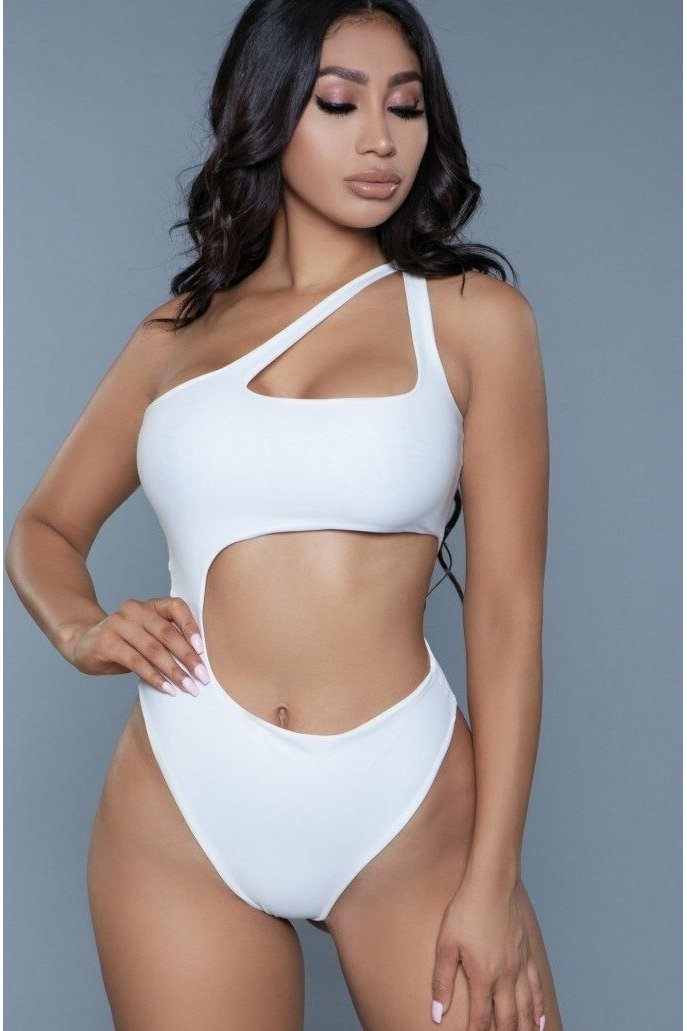 Asymmetrical One Shoulder Swimsuit-One Piece Swim-BeWicked-White-XS-SEXYSHOES.COM