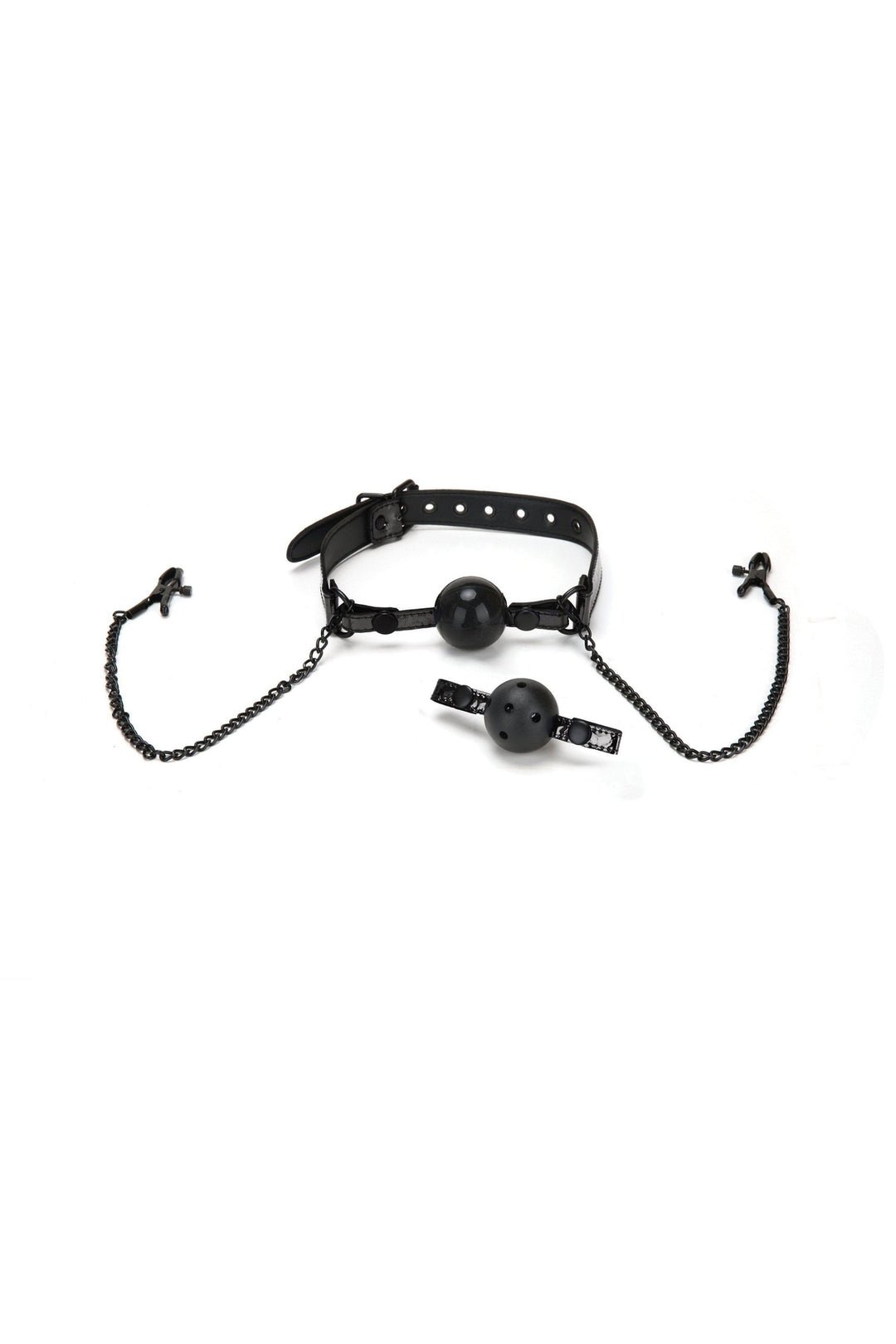 Ball Gag and Nipple Clips-Dominatrix Accessories-Whipsmart-Black-O/S-SEXYSHOES.COM