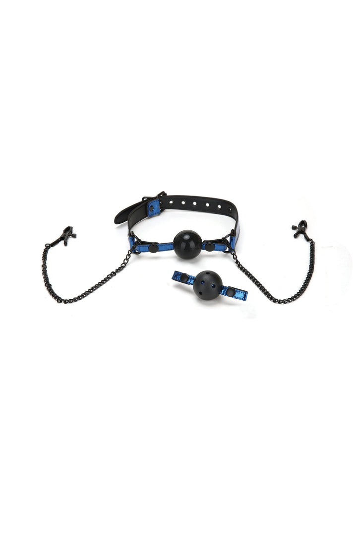 Ball Gag and Nipple Clips-Dominatrix Accessories-Whipsmart-Blue-O/S-SEXYSHOES.COM