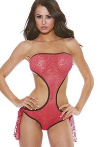 Bodyshotz Bandeau Lace Bodysuit in Pink  from SexyShoes.com