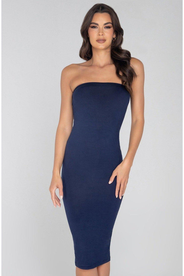 Bandeau Maxi Length Dress-Club Dresses-Roma Confidential-Blue-L-SEXYSHOES.COM