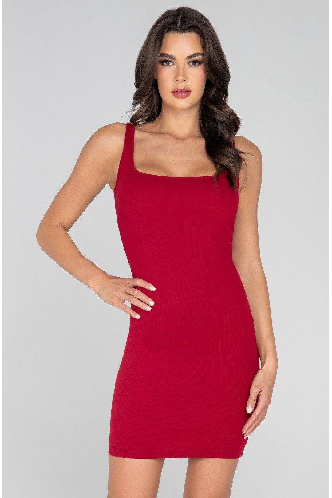 Basic Above The Knee Ribbed Dress-Club Dresses-Roma Confidential-Red-L-SEXYSHOES.COM