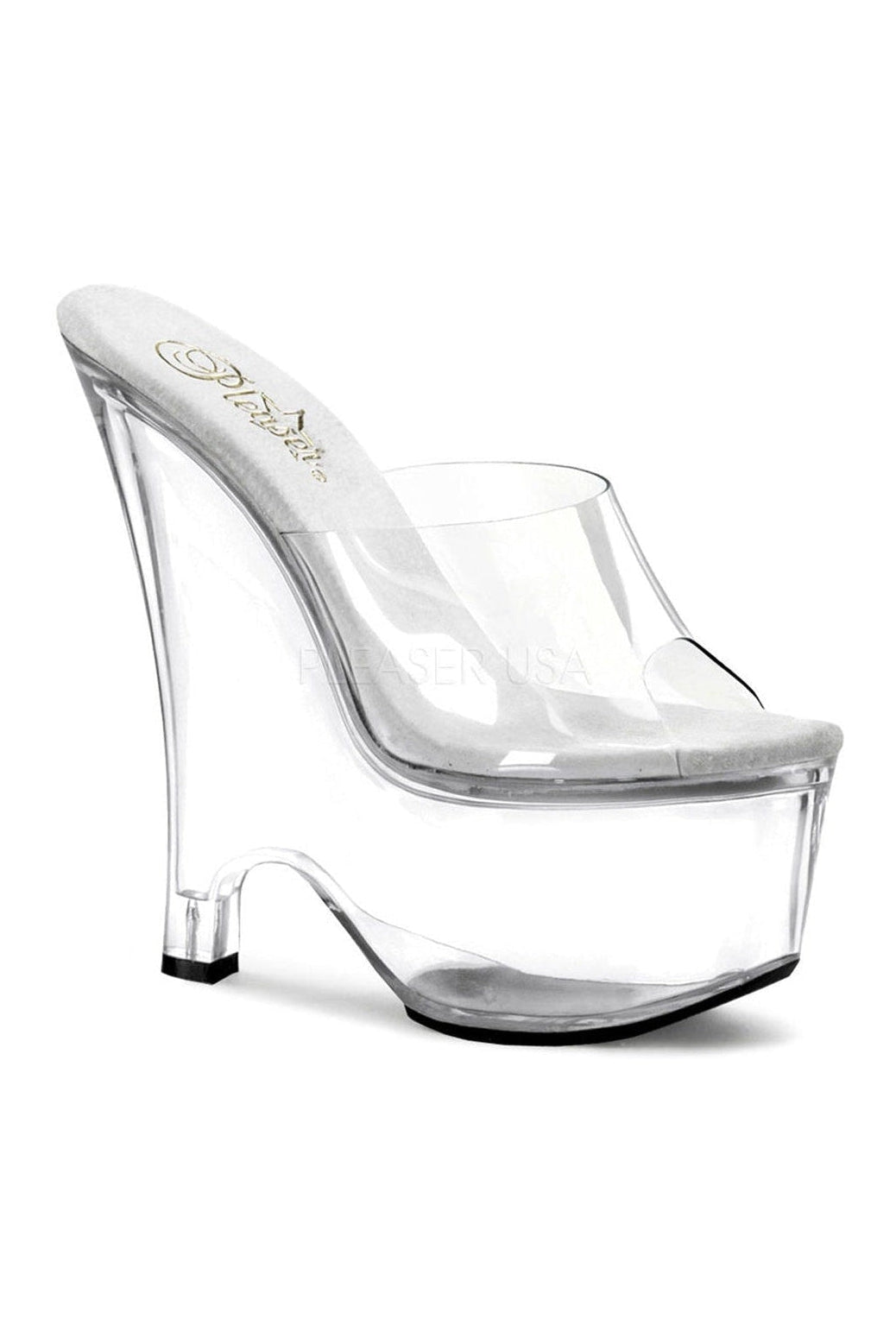 Pleaser BEAU-601 Platform Slide in Clear Vinyl from SexyShoes.com