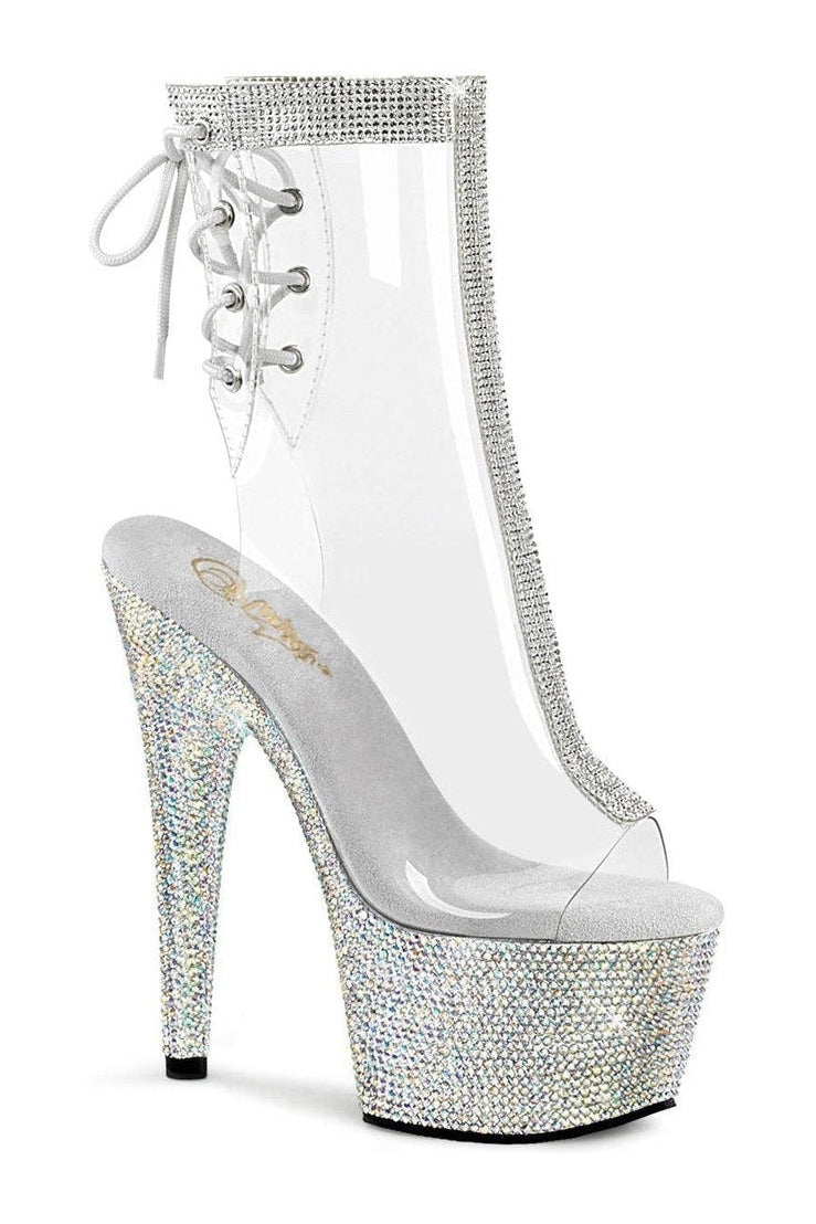Pleaser BEJEWELED-1018C-2RS Exotic Ankle Boot in Clear Vinyl from SexyShoes.com