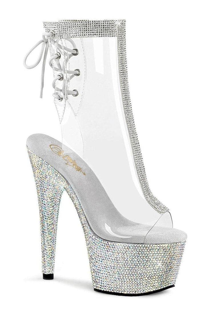 BEJEWELED-1018C-2RS Exotic Ankle Boot | Clear Vinyl-Ankle Boots-Pleaser-Clear-7-Vinyl-SEXYSHOES.COM