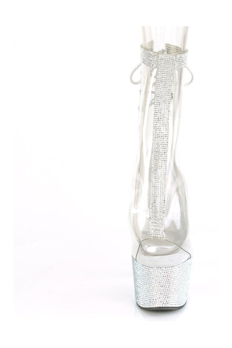 Pleaser BEJEWELED-1018C-2RS Exotic Ankle Boot in Clear Vinyl