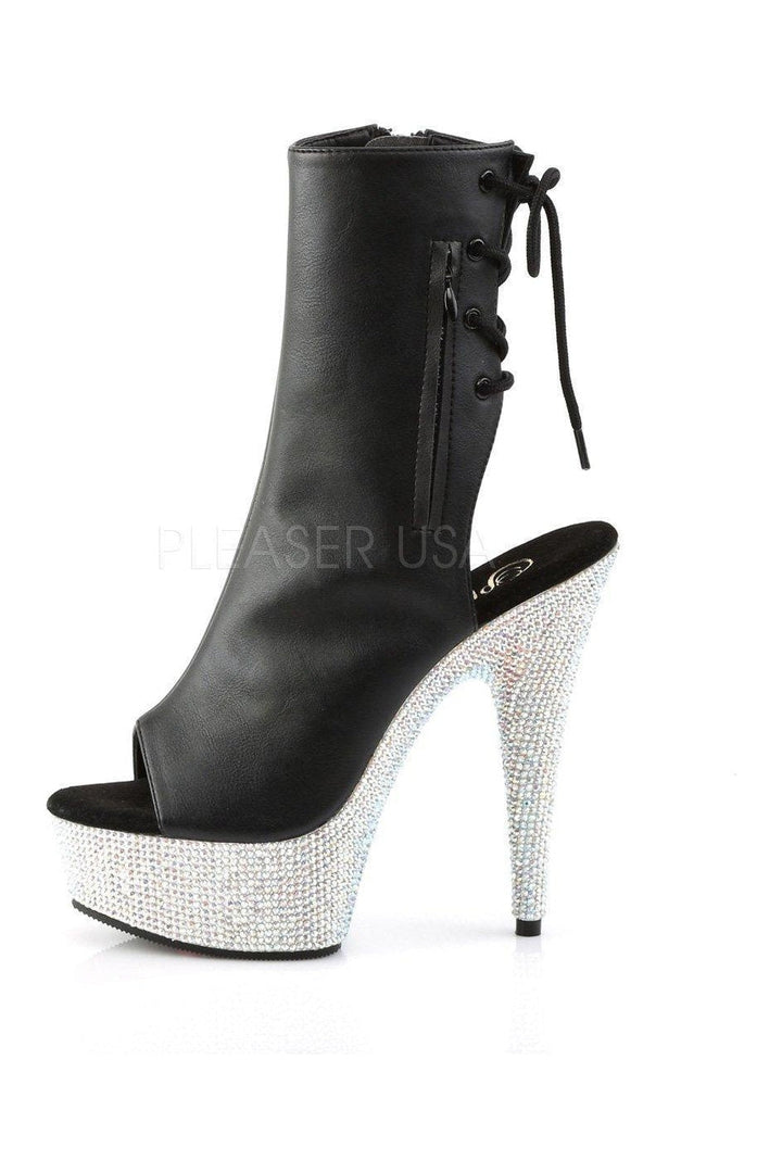 BEJEWELED-1018DM-6 Platform Boot | Black Faux Leather-Pleaser-Ankle Boots-SEXYSHOES.COM