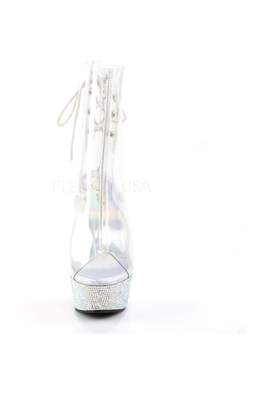 Pleaser BEJEWELED-1018DM-6 Platform Boot in Clear Vinyl