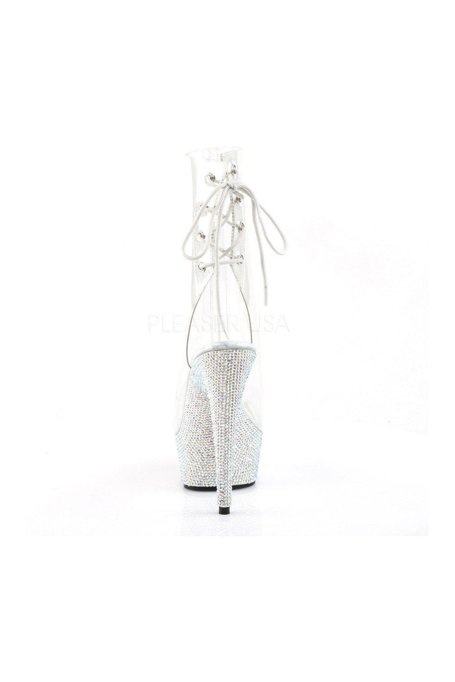 Pleaser BEJEWELED-1018DM-6 Platform Boot in Clear Vinyl