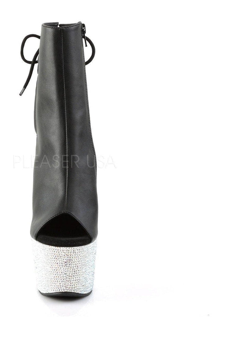 BEJEWELED-1018DM-7 Platform Boot | Black Faux Leather-Pleaser-Ankle Boots-SEXYSHOES.COM
